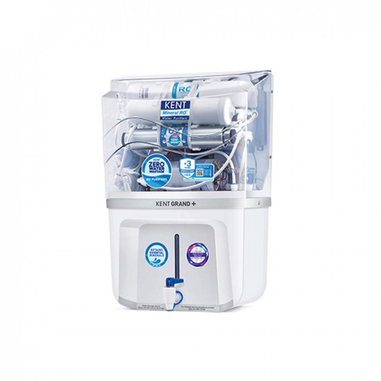 KENT Grand Plus Advanced RO Water Purifier (11099) | RO+UV+UF+TDS Control+UV in Tank | Wall Mountable| Zero Water Wastage | Patented Mineral RO Technology| 9L Storage | 20 L/hr Output | White
