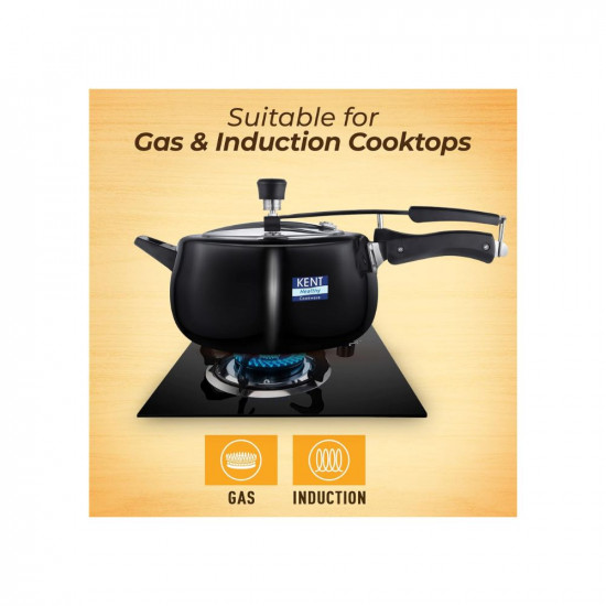KENT Hard Anodised 5 Litre Pressure Cooker with SS Inner Lid  325 mm Thick Base  Non Reactive Non Toxic  Non Staining Food Grade Surface  Long Lasting Sealing Gasket  Induction Friendly  Black