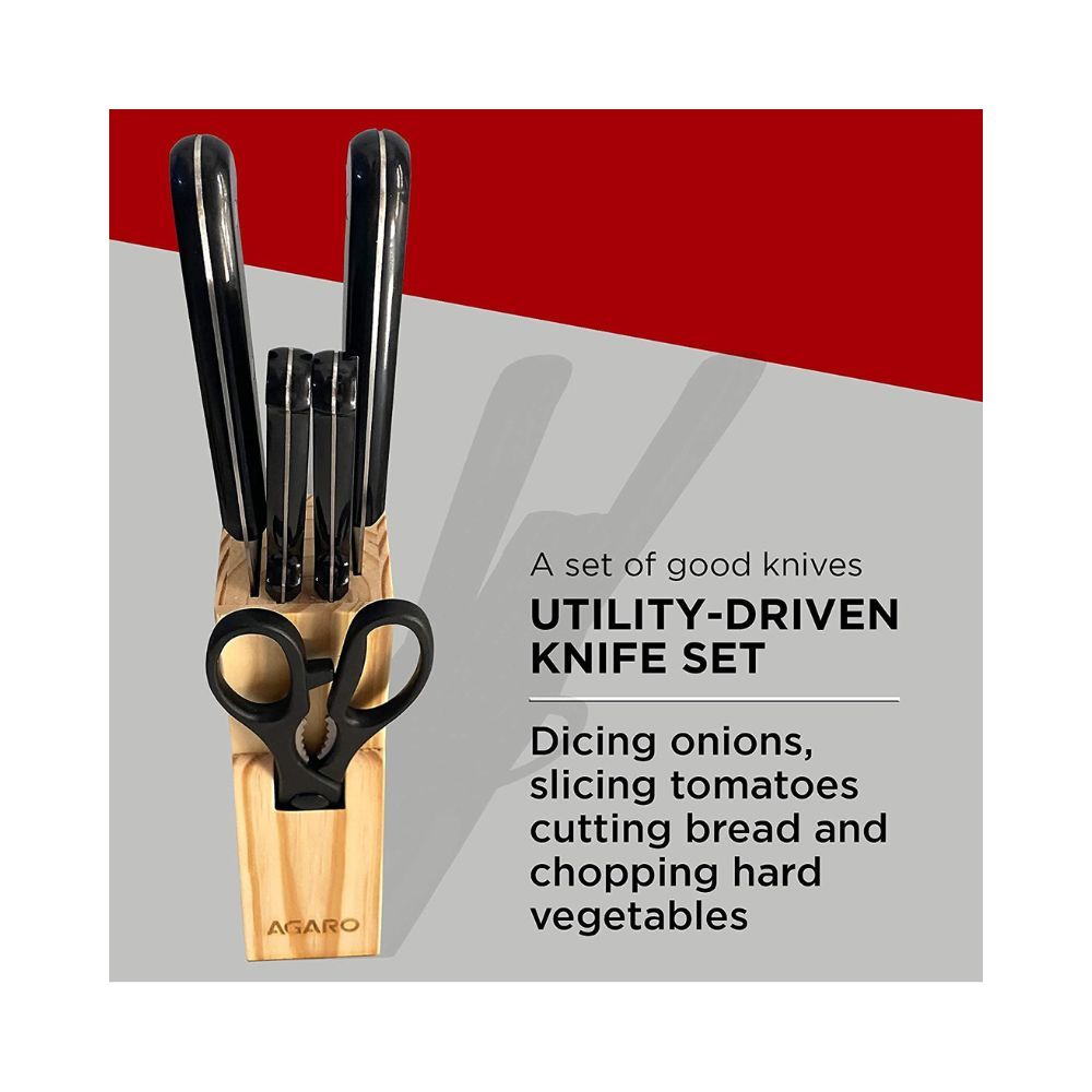Kitchen Knife Set with Wooden Case (Black)
