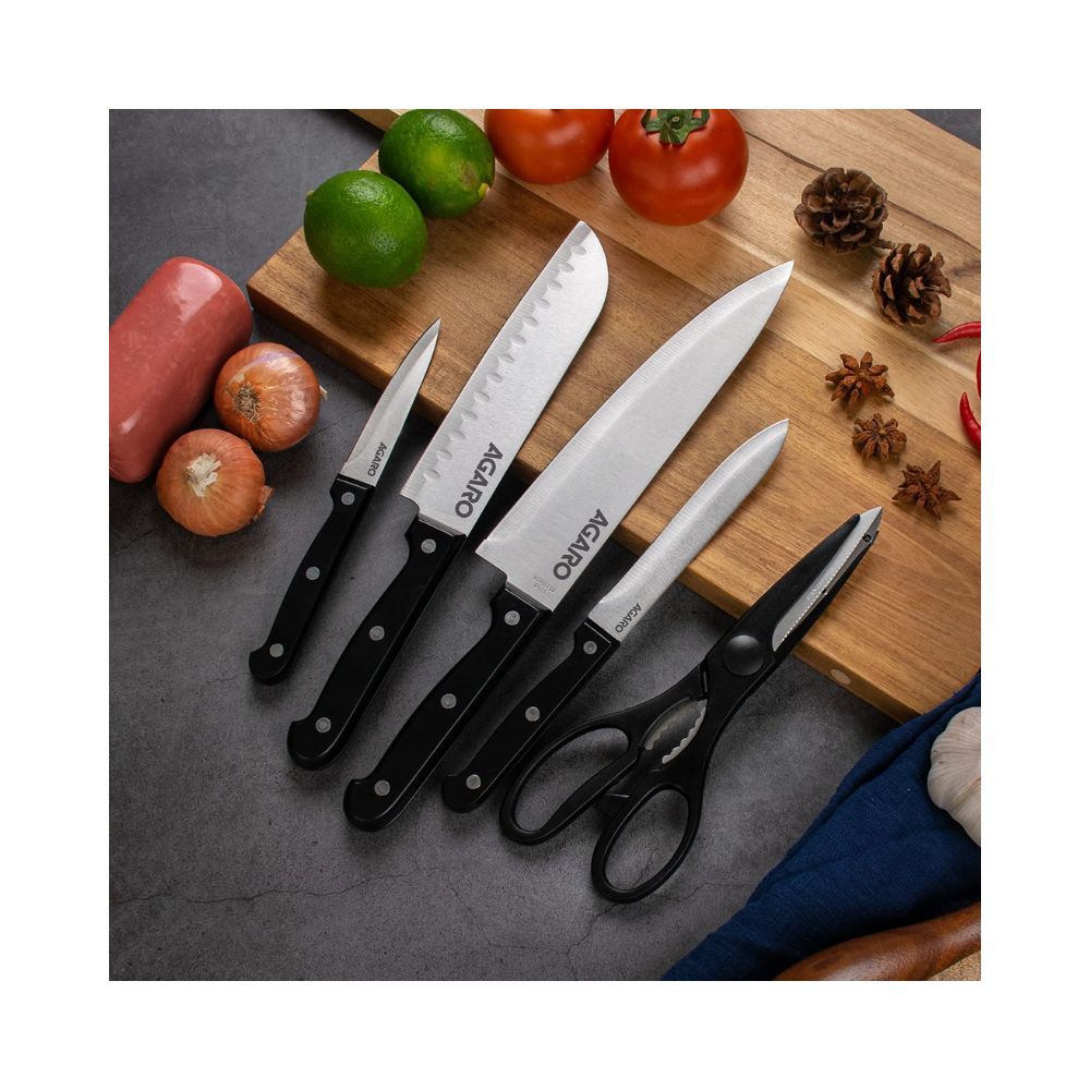 Kitchen Knife Set with Wooden Case (Black)