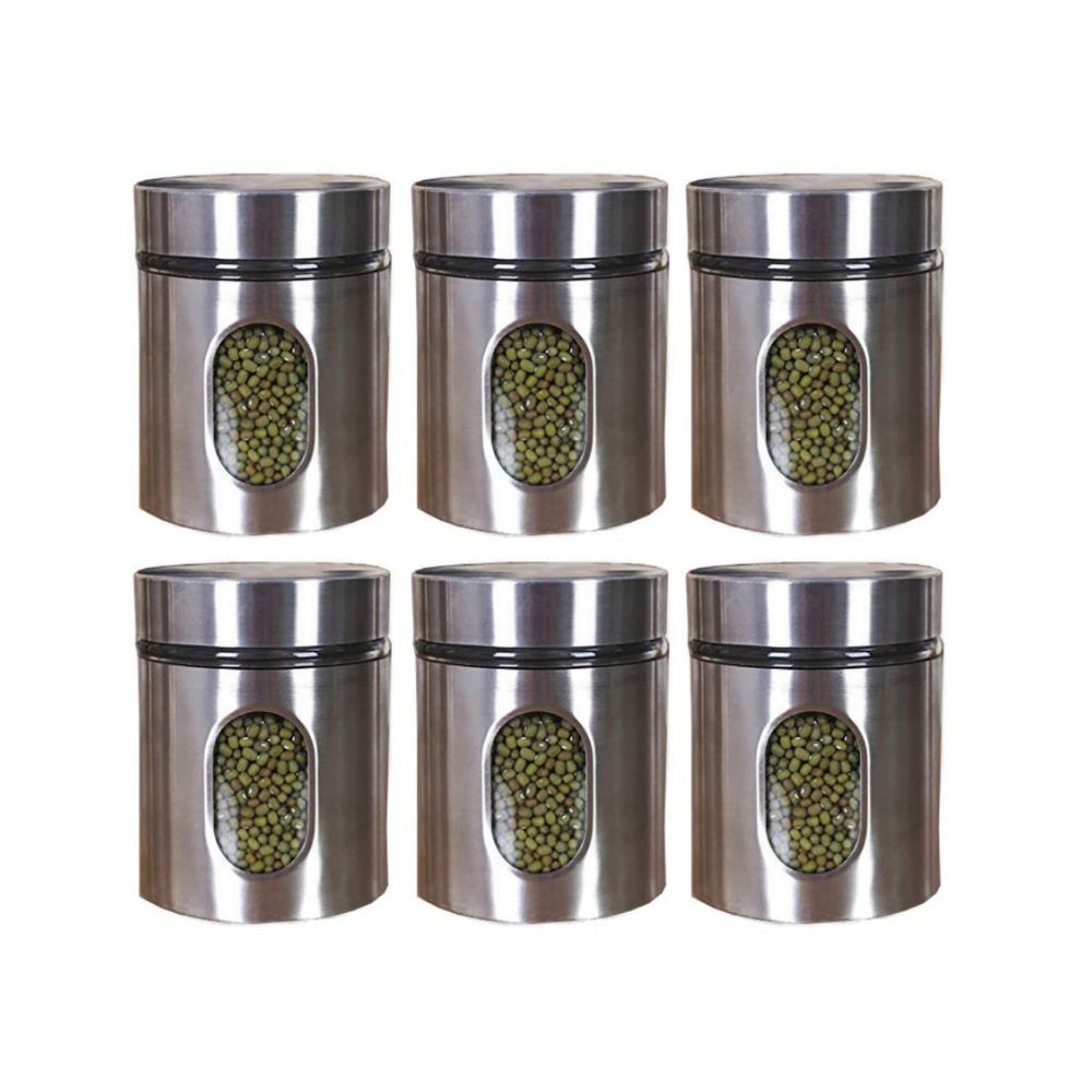 Kitchen Storage Jars with Glass Window (Silver)