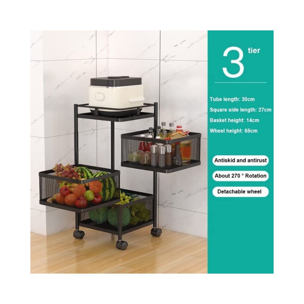 Kitchen Storage Rack Square Design Fruits & Vegetable Onion Cutlery Jars Container Kitchen Trolley with Wheels (Layer 3)