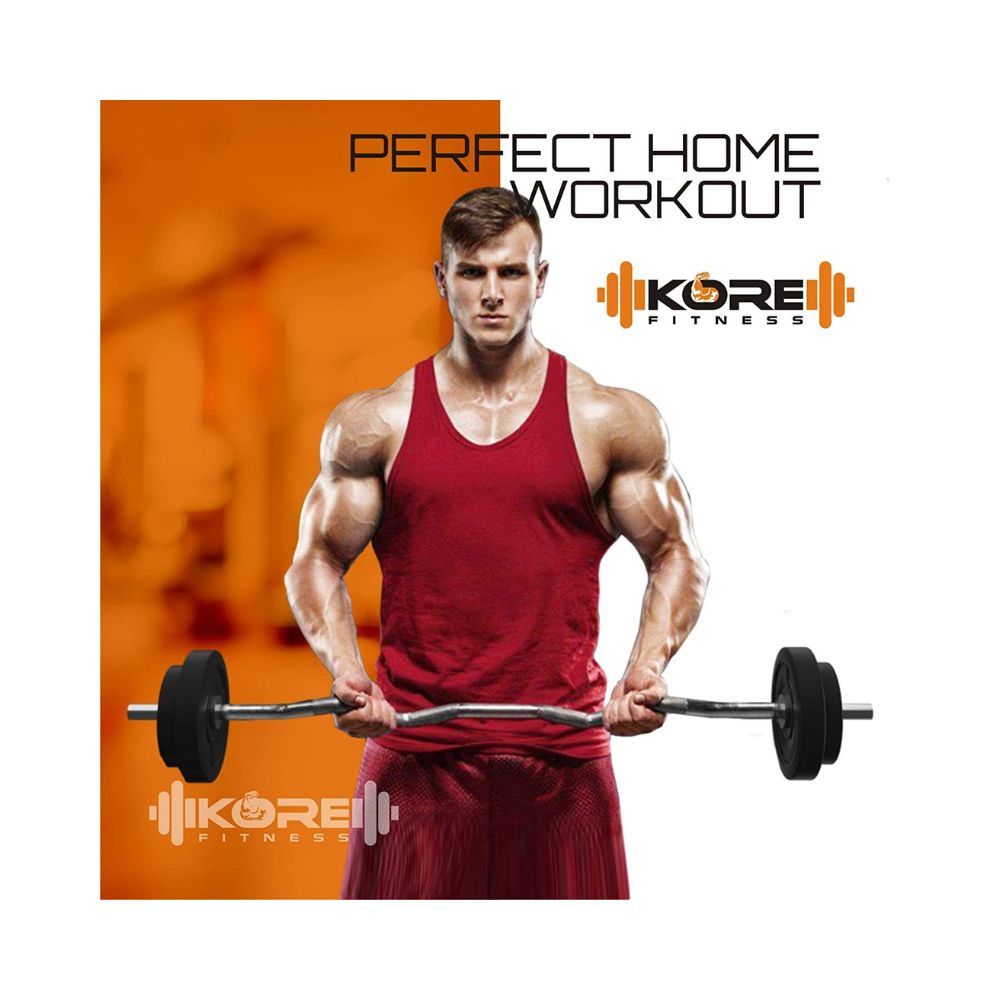 Kore PVC 10-40 Kg Home Gym Set with One 3 Ft Curl and One Pair Dumbbell Rods with Gym Accessories