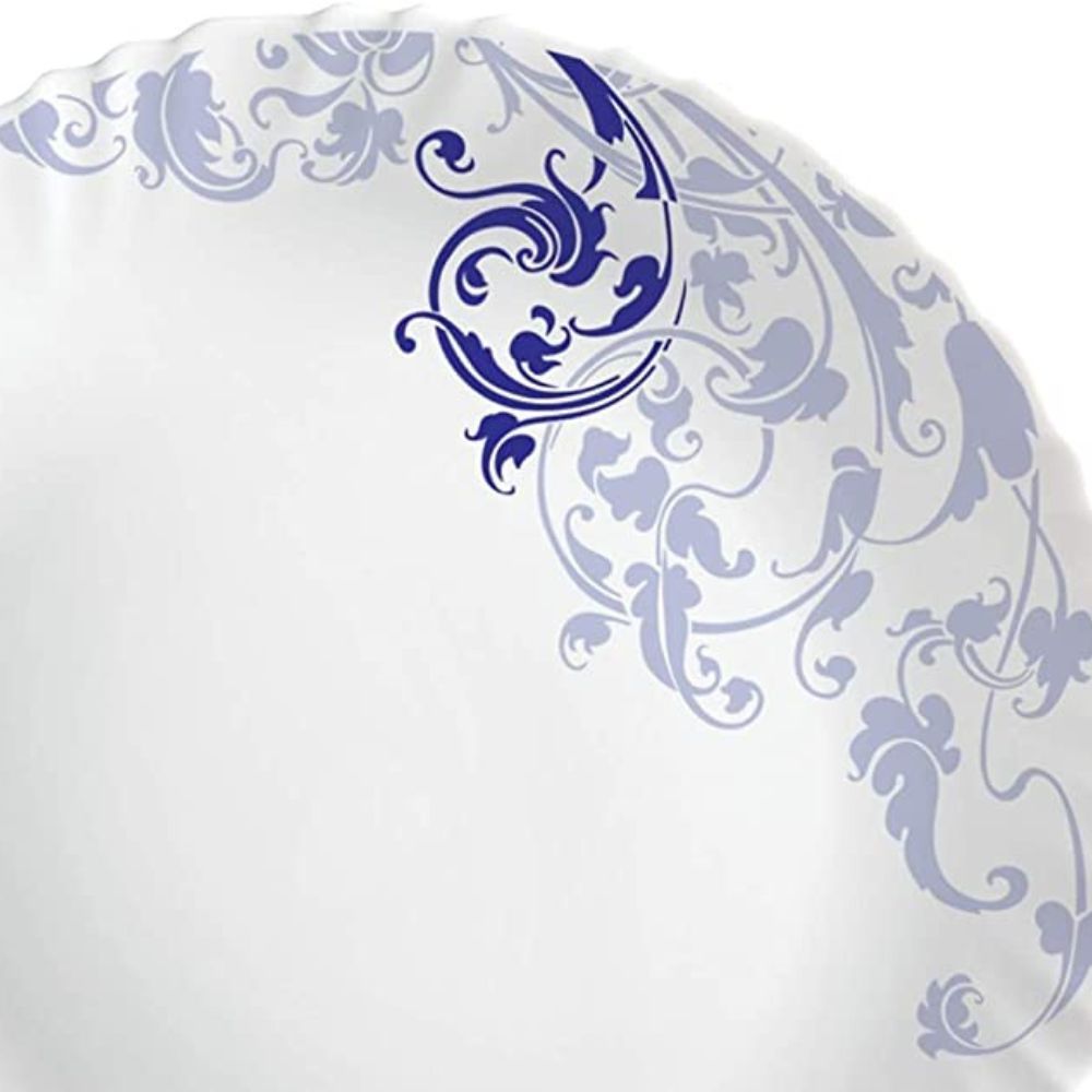 Larah by Borosil Blue Eve Silk Series Opalware Dinner Set, 35 Pieces, White