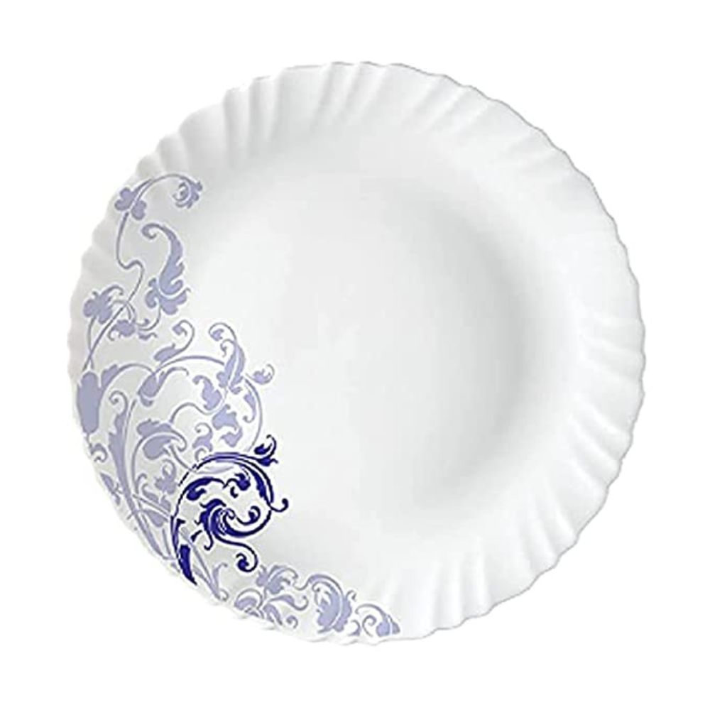 Larah by BOROSIL Blue Eve Silk Series Opalware Dinner Set, 47 Pieces, White