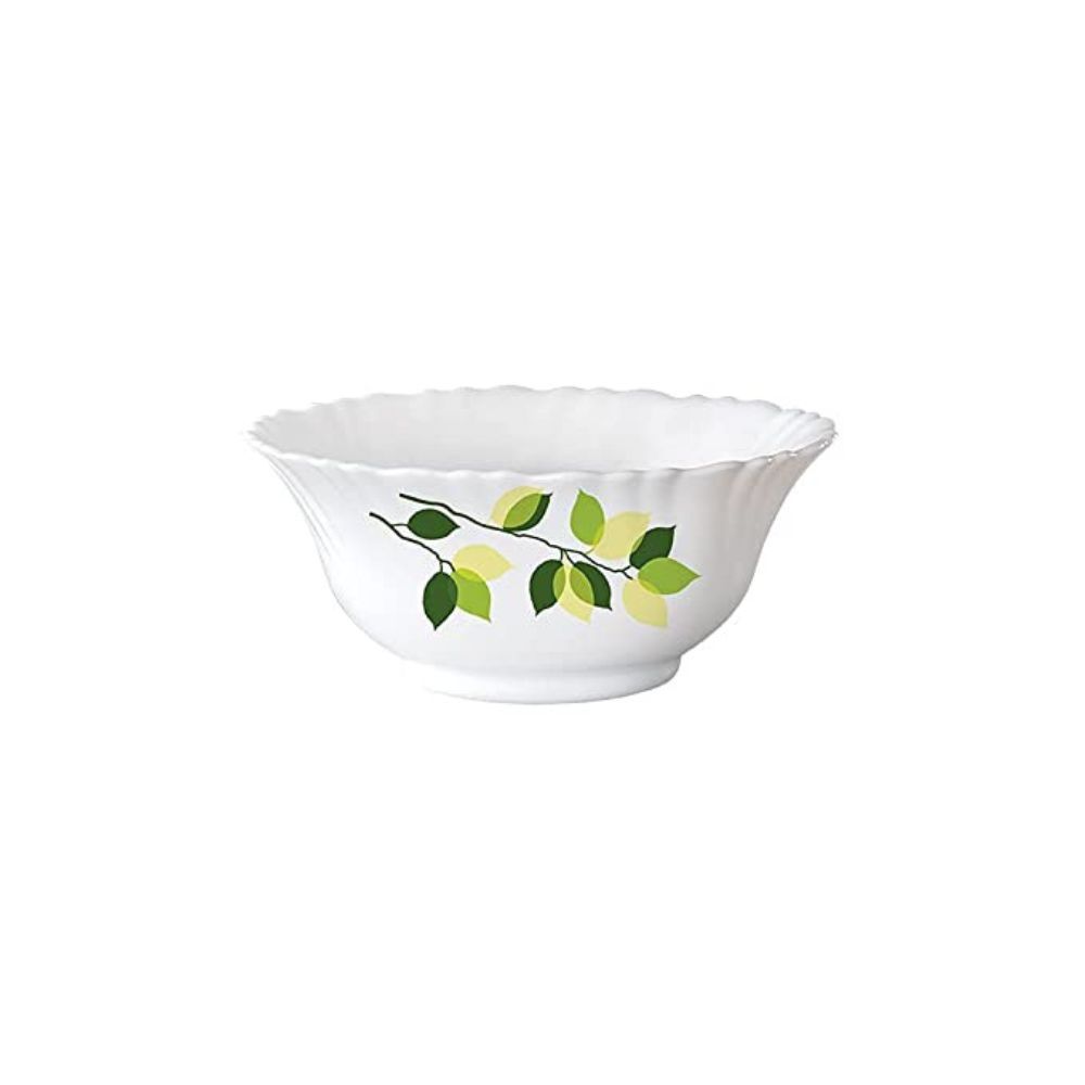 Larah by Borosil Green Leaves Silk Series Opalware Dinner Set, 35 Pieces, White