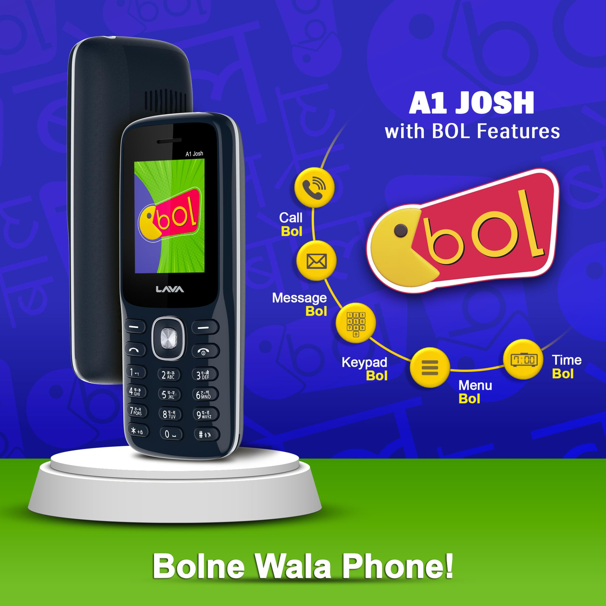 Lava A1 Josh with BOL Feature Dual Sim Keypad Mobile Phone  Long-Lasting Battery 22 Launguages Read Support  Auto Call Recording  Call Blink Notification Blue Silver