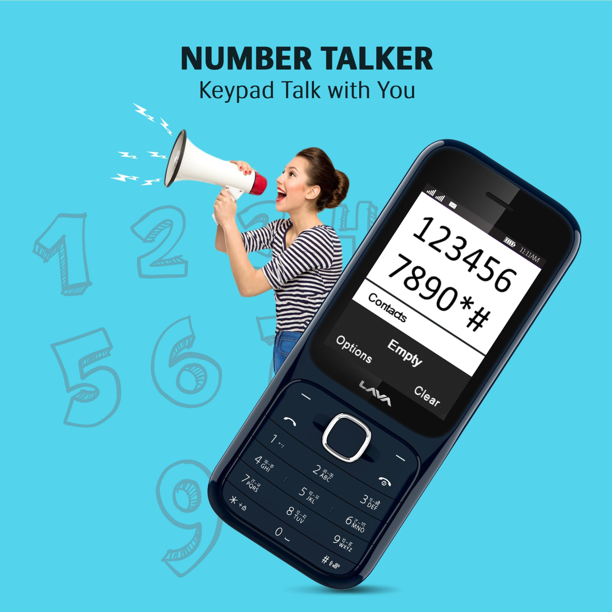 Lava Gem Power Dual Sim Keypad Phone 28 Display Camera  Flash  2575mAh Smart AI Powerful Battery  Wireless FM  Recording  7-Language Support Stereo Speakers  Call Recording Blue Chrome