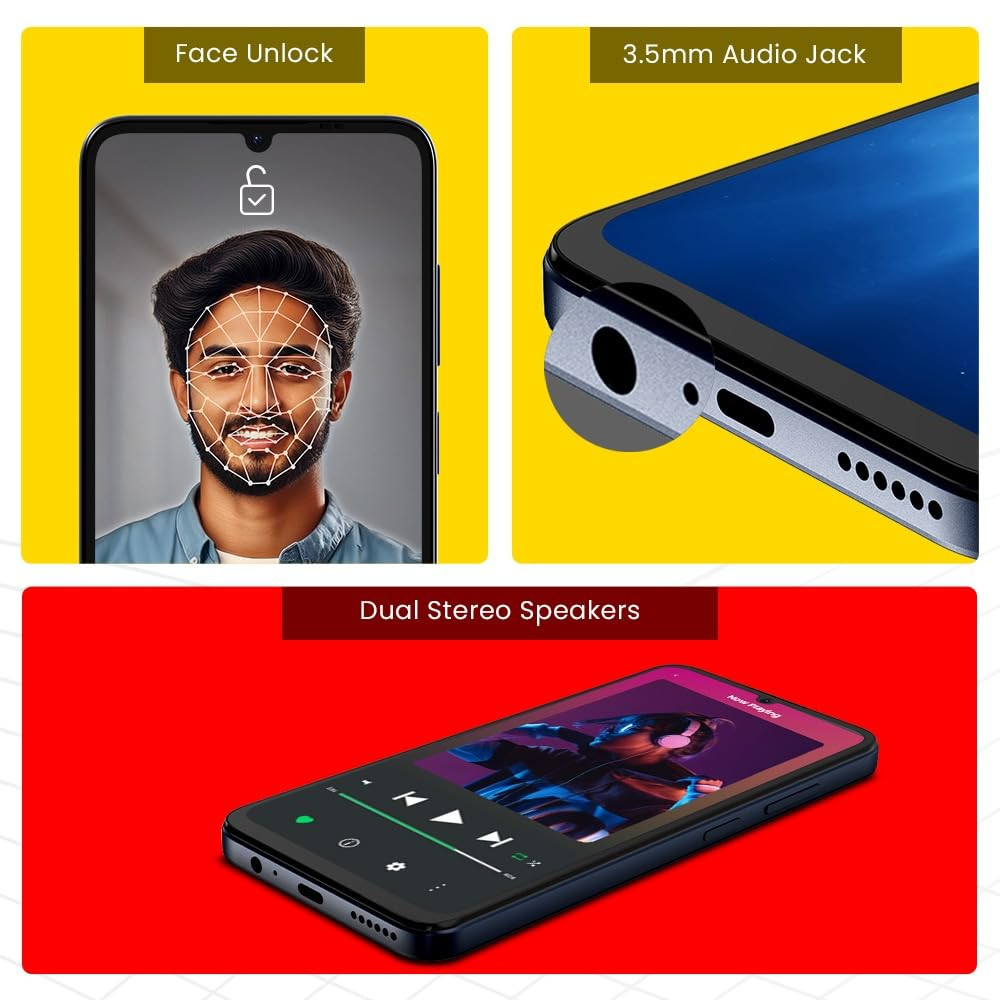 Lava O3 Glossy Blue 3 GB RAM 64 GB Storage  Biggest 675 HD Display  13MP AI Dual Rear Camera  5000 mAh Battery  Secure Face Unlock  Fingerprint Reader  Charger  Phone-Cover in Box