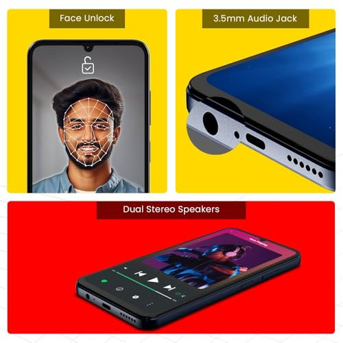 Lava O3 Glossy Blue 3 GB RAM 64 GB Storage  Biggest 675 HD Display  13MP AI Dual Rear Camera  5000 mAh Battery  Secure Face Unlock  Fingerprint Reader  Charger  Phone-Cover in Box