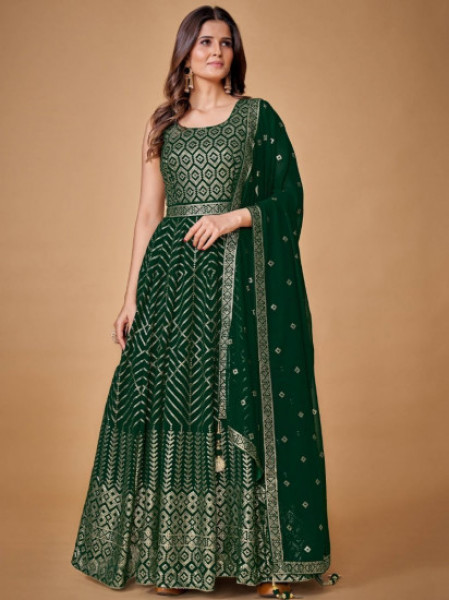 Buy Siddeshwary Fab Women's Taffeta Silk Anarkali Gown Dress Material (Green  Free Size_semi stitched) at Amazon.in