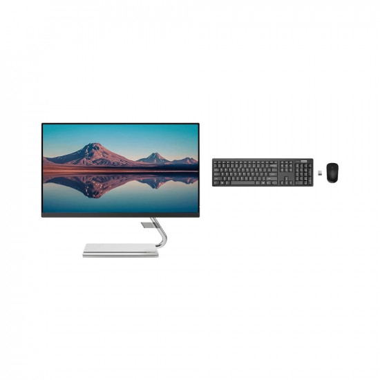 Lenovo Q-Series 60.5cm (24 Inch) FHD IPS Monitor | Height Adjustment, 2X3W Speakers, 75Hz, AMD FreeSync, HDMI, DP, Smart Display Customization & 100 Wireless Keyboard & Mouse Combo