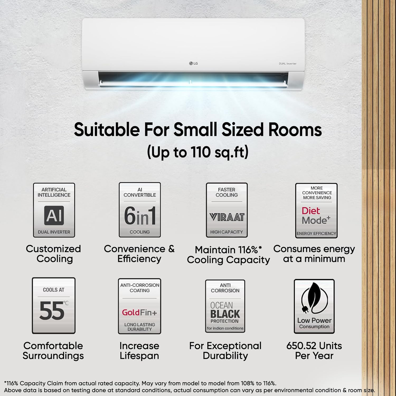 LG 1 Ton 3 Star DUAL Inverter Split AC Copper AI Convertible 6-in-1 Cooling Faster Cooling  Energy Saving 2 Way Air Swing HD Filter with Anti-Virus Protection US-Q12CNXE White