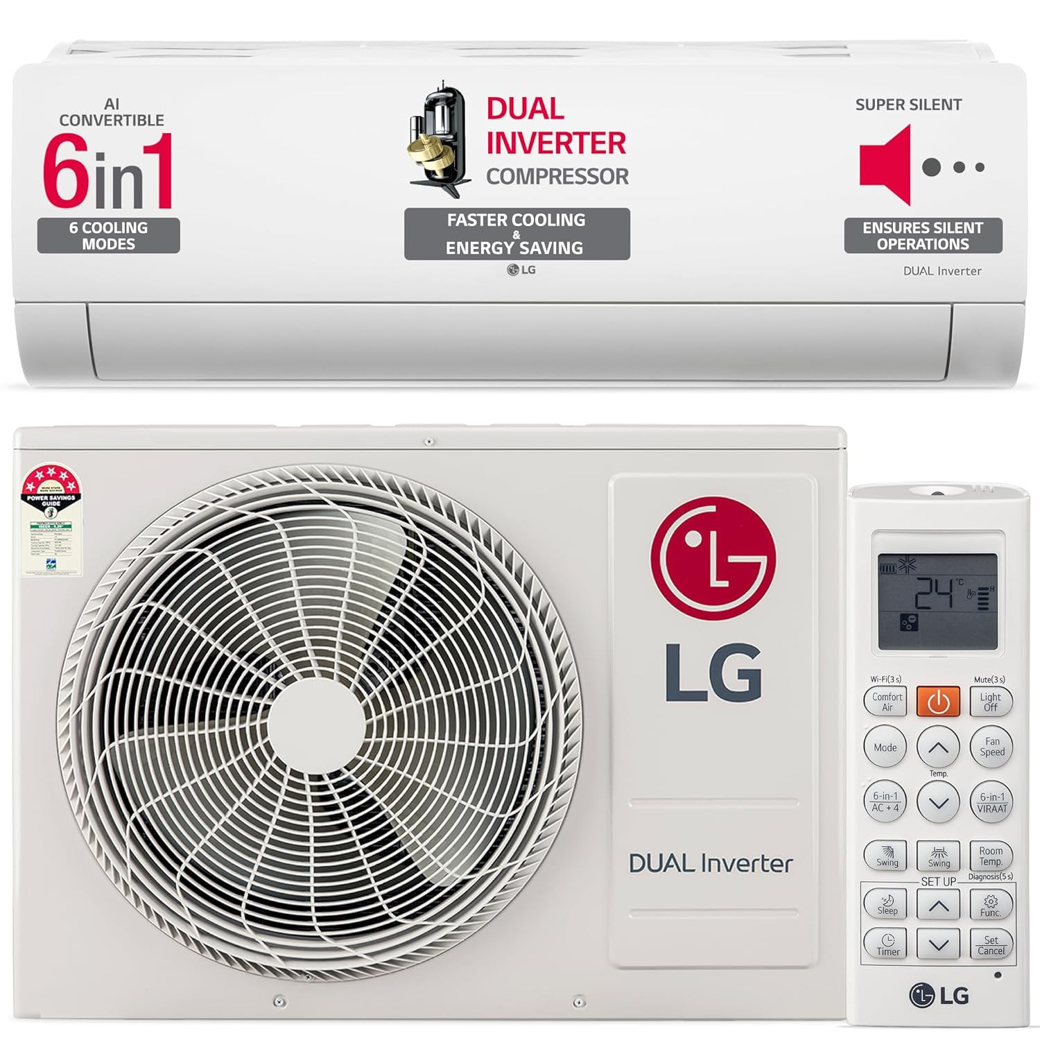 LG 1 Ton 4 Star DUAL Inverter Split AC Copper AI Convertible 6-in-1 Cooling 4 Way Swing HD Filter with Anti-Virus Protection Faster Cooling  Energy Saving TS-Q13JNYE White