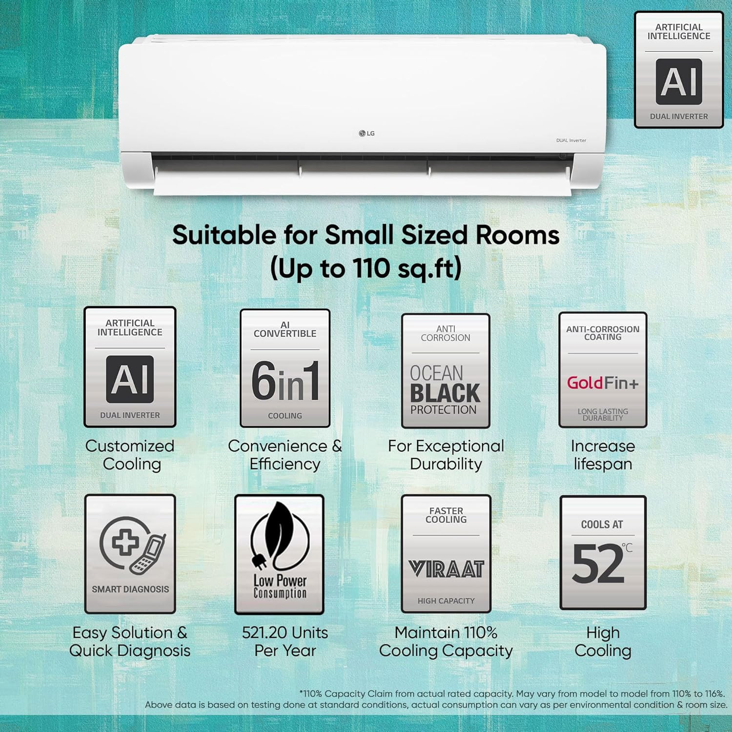 LG 1 Ton 4 Star DUAL Inverter Split AC Copper AI Convertible 6-in-1 Cooling 4 Way Swing HD Filter with Anti-Virus Protection Faster Cooling  Energy Saving TS-Q13JNYE White