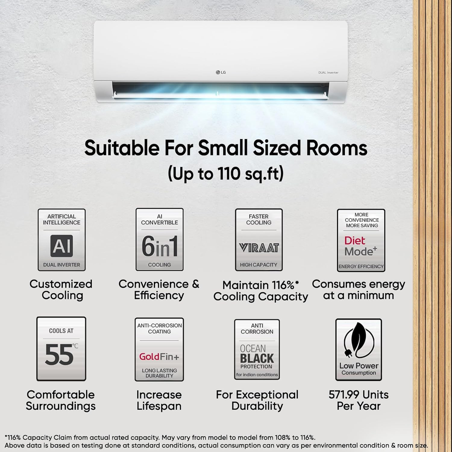 LG 1 Ton 4 Star DUAL Inverter Split AC Copper AI Convertible 6-in-1 with VIRAAT Mode Faster Cooling  Energy Saving 4 Way Swing HD Filter with AntiVirus Protection US-Q13JNYE White
