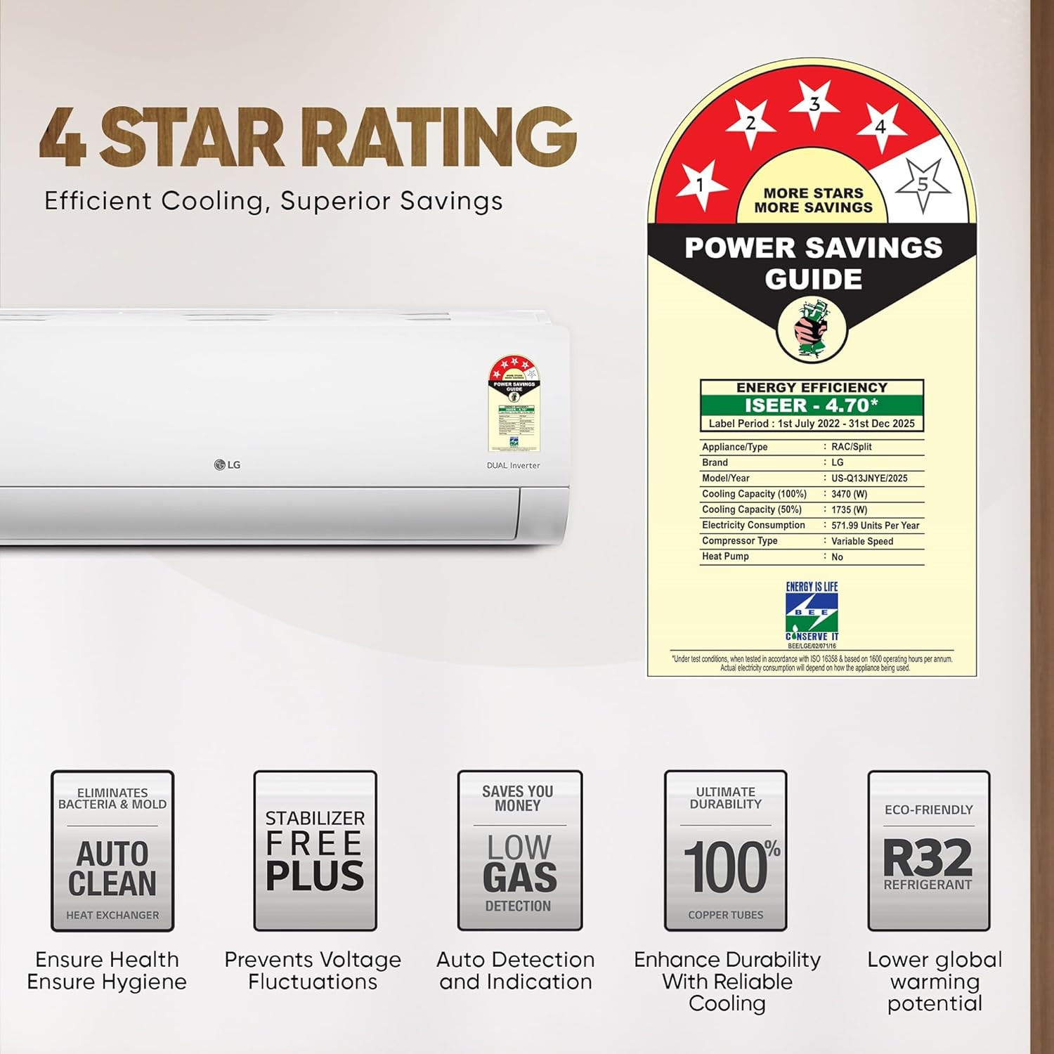 LG 1 Ton 4 Star DUAL Inverter Split AC Copper AI Convertible 6-in-1 with VIRAAT Mode Faster Cooling  Energy Saving 4 Way Swing HD Filter with AntiVirus Protection US-Q13JNYE White