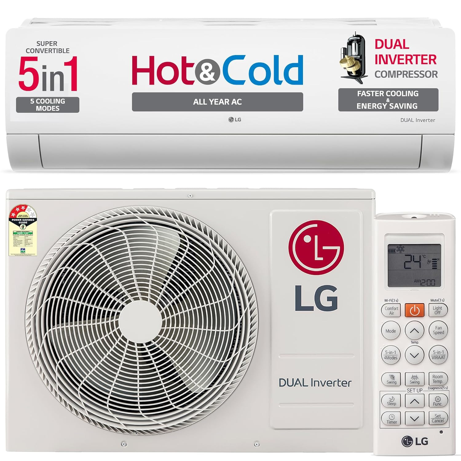 LG 15 Ton 3 Star Hot  Cold DUAL Inverter Split AC Copper Super Convertible 5-in-1 Cooling 4 Way Swing  HD Filter with Anti-Virus Protection TS-H19VNXE White