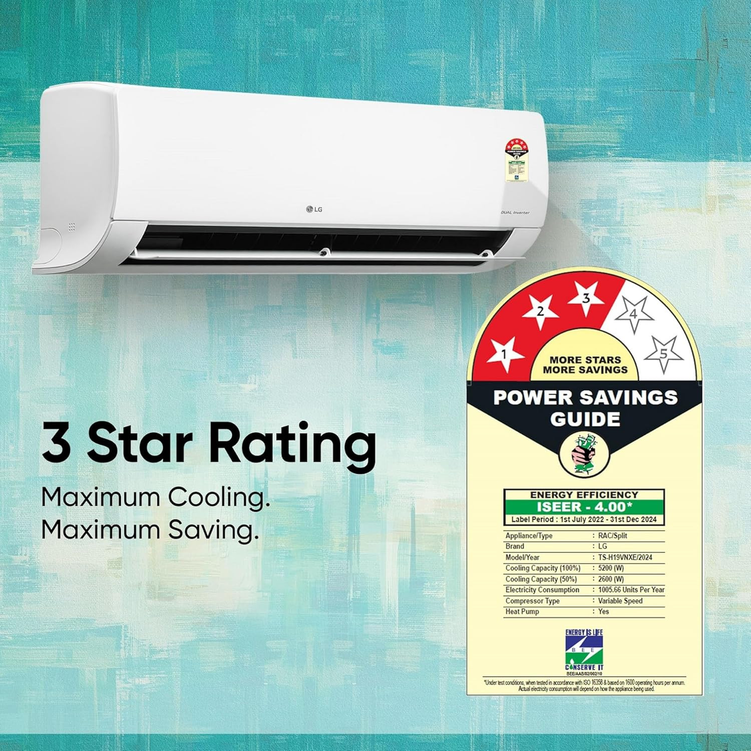 LG 15 Ton 3 Star Hot  Cold DUAL Inverter Split AC Copper Super Convertible 5-in-1 Cooling 4 Way Swing  HD Filter with Anti-Virus Protection TS-H19VNXE White