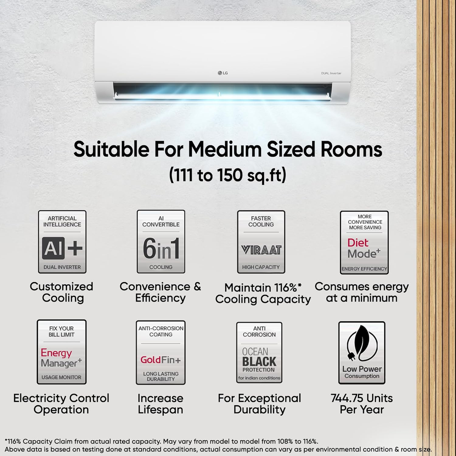 LG 15 Ton 5 Star Wi-Fi DUAL Inverter Split AC Copper AI Convertible 6-in-1 Faster Cooling  Energy Saving 4 Way Swing HD Filter with Anti-Virus Protection US-Q19PWZE White