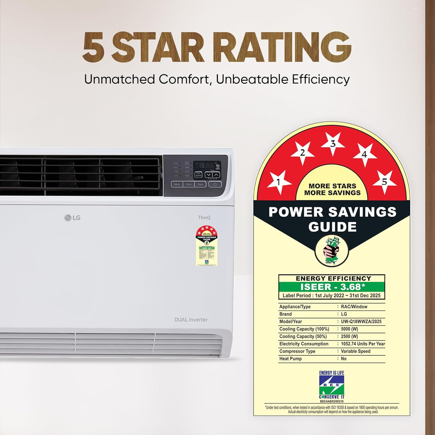 LG 15 Ton 5 Star Wi-Fi DUAL Inverter Window AC Copper Convertible 4-in-1 cooling 4 Way Air Swing HD Filter UW-Q18WWZA White