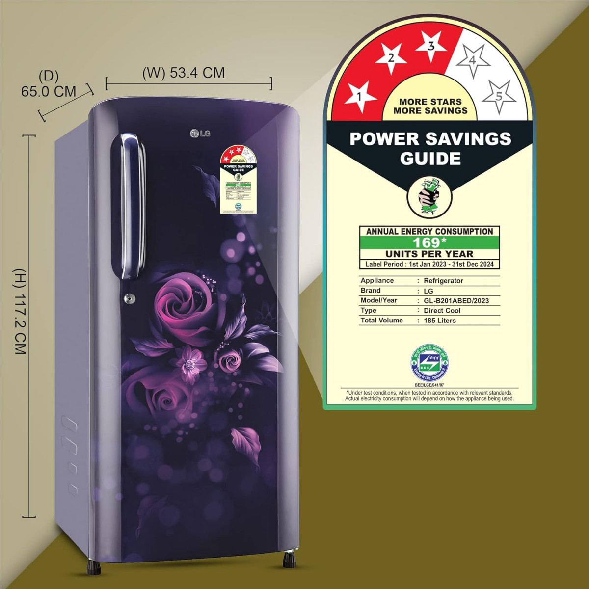 LG 185 L 3 Star Direct-Cool Single Door Refrigerator GL-B201ABED Blue Euphoria Moist 039N039 Fresh