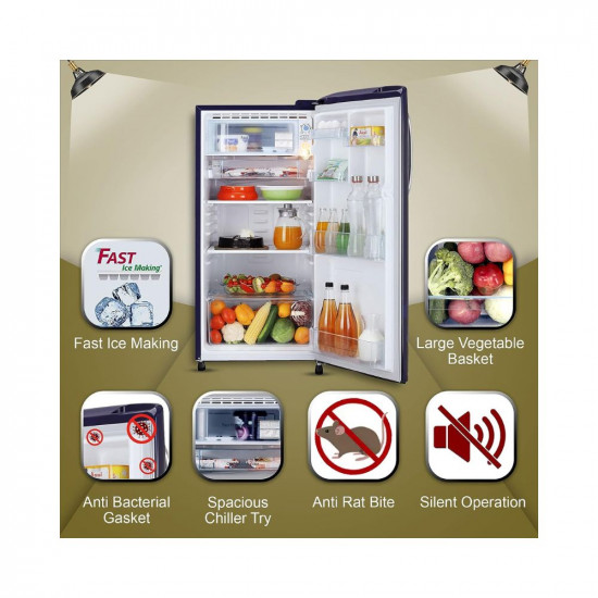 LG 185 L 3 Star Direct-Cool Single Door Refrigerator (GL-B201ABED, ‎Blue Euphoria, Moist 'N' Fresh)