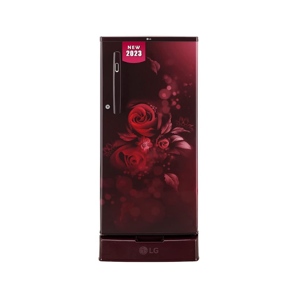 LG 185 L 4 Star Inverter Direct-Cool Single Door Refrigerator (GL-D199OSEY, Scarlet Euphoria, Base stand with drawer)