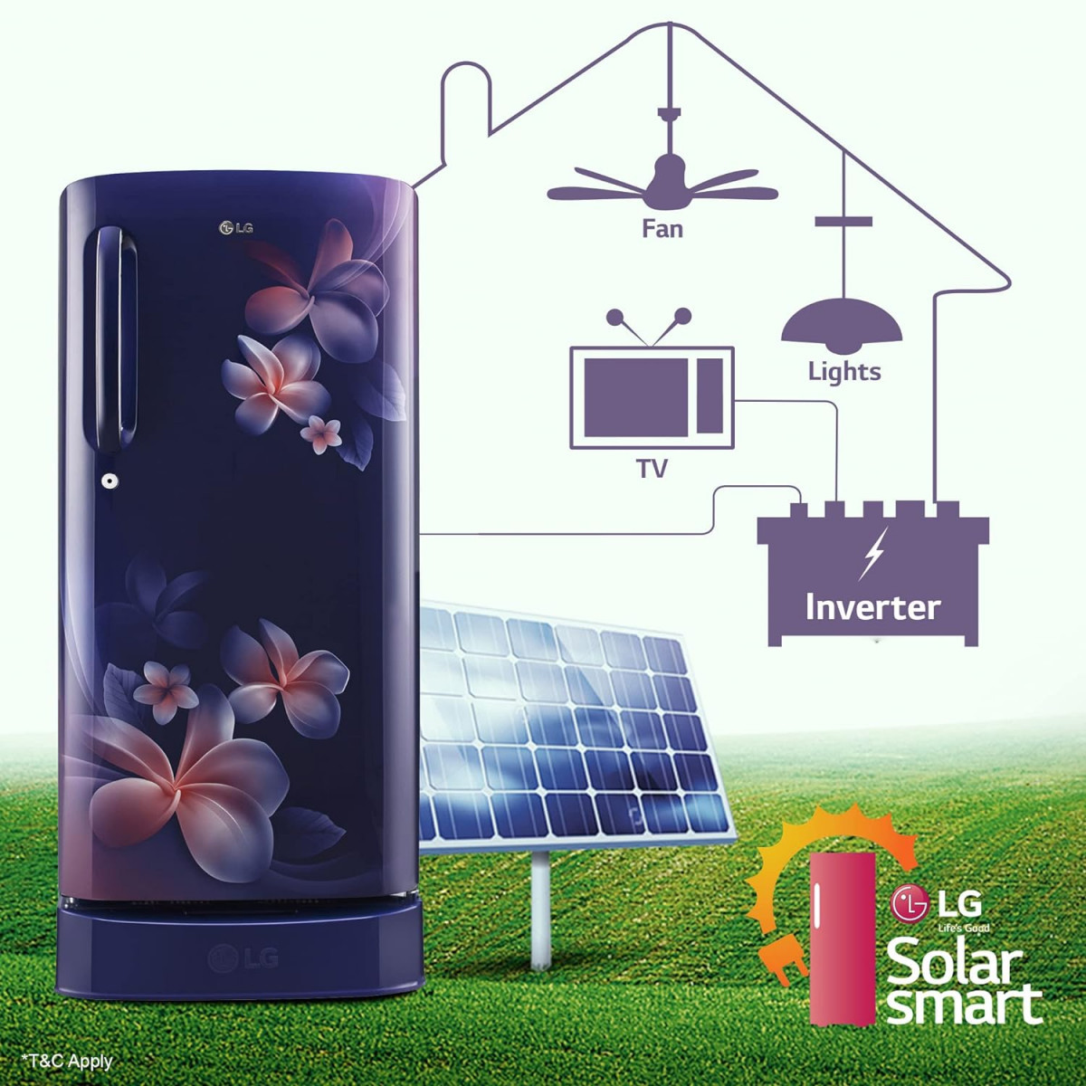 LG 185 L 5 Star Inverter Direct-Cool Single Door Refrigerator GL-D201ABPU Blue Plumeria Fast Ice Making Base stand with drawer