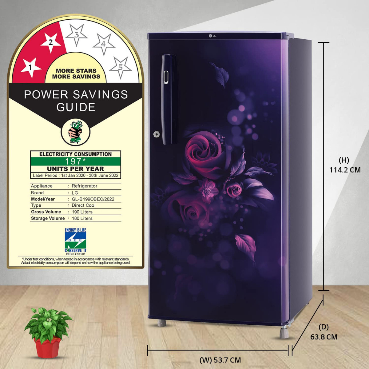 LG 190 L 2 Star Direct-Cool Single Door Refrigerator GL-B199OBEC Blue Euphoria Fast Ice Making 2022 Model