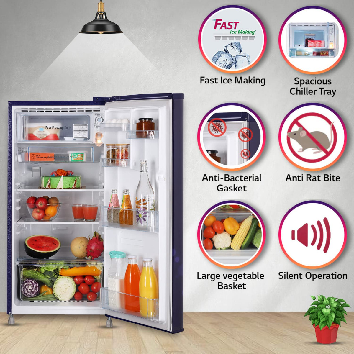 LG 190 L 2 Star Direct-Cool Single Door Refrigerator GL-B199OBEC Blue Euphoria Fast Ice Making 2022 Model
