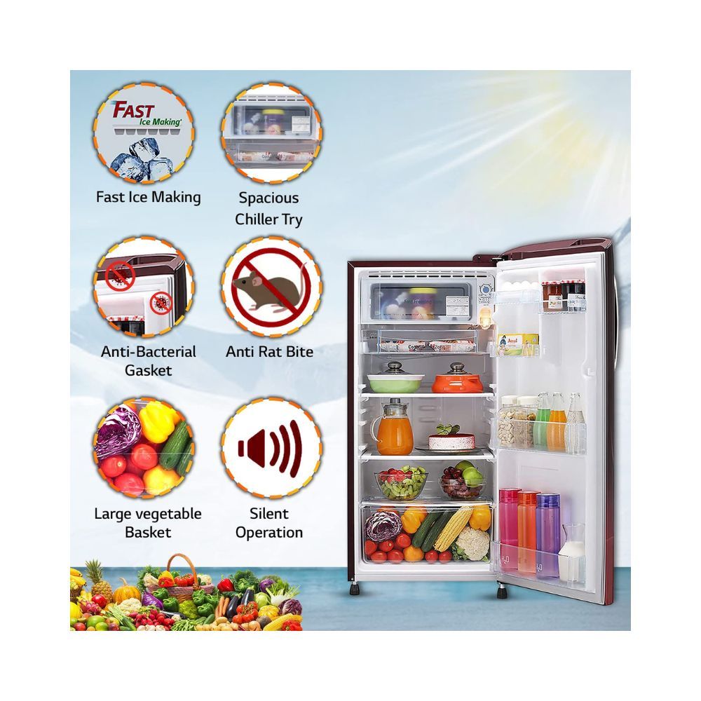 LG 190 L Direct Cool Single Door 4 Star Refrigerator (Scarlet Plumeria, GL-B201ASPY)