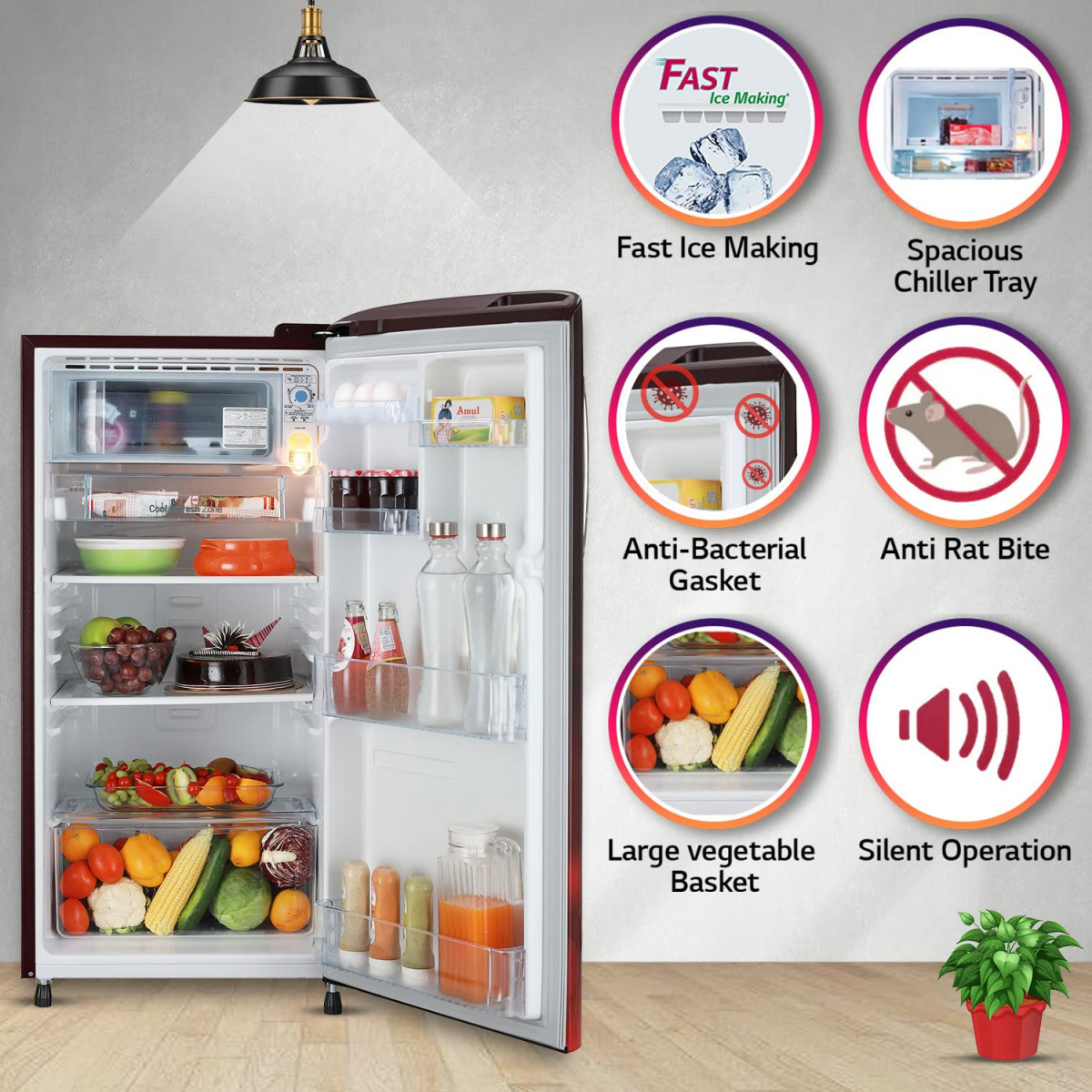LG 190L 5 Star Smart Inverter Direct-Cool Single Door Refrigerator GL-B201ASCZ Scarlet Charm Fastest Ice Making 2022 Model