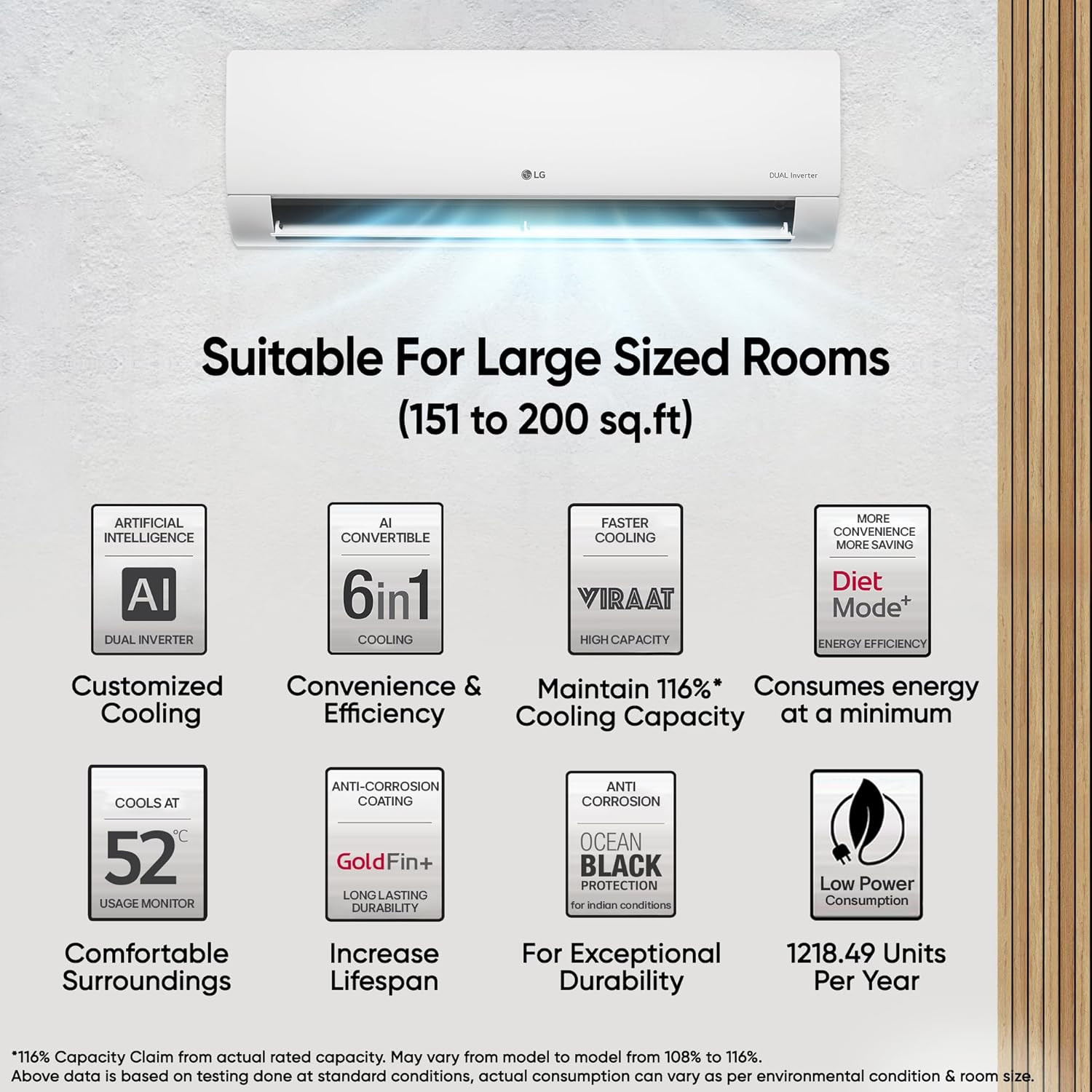 LG 2 Ton 3 Star DUAL Inverter Split AC Copper AI Convertible 6-in-1 Diet Mode Faster Cooling  Energy Saving 4 Way Swing HD Filter with Anti-Virus Protection US-Q24ENXE White