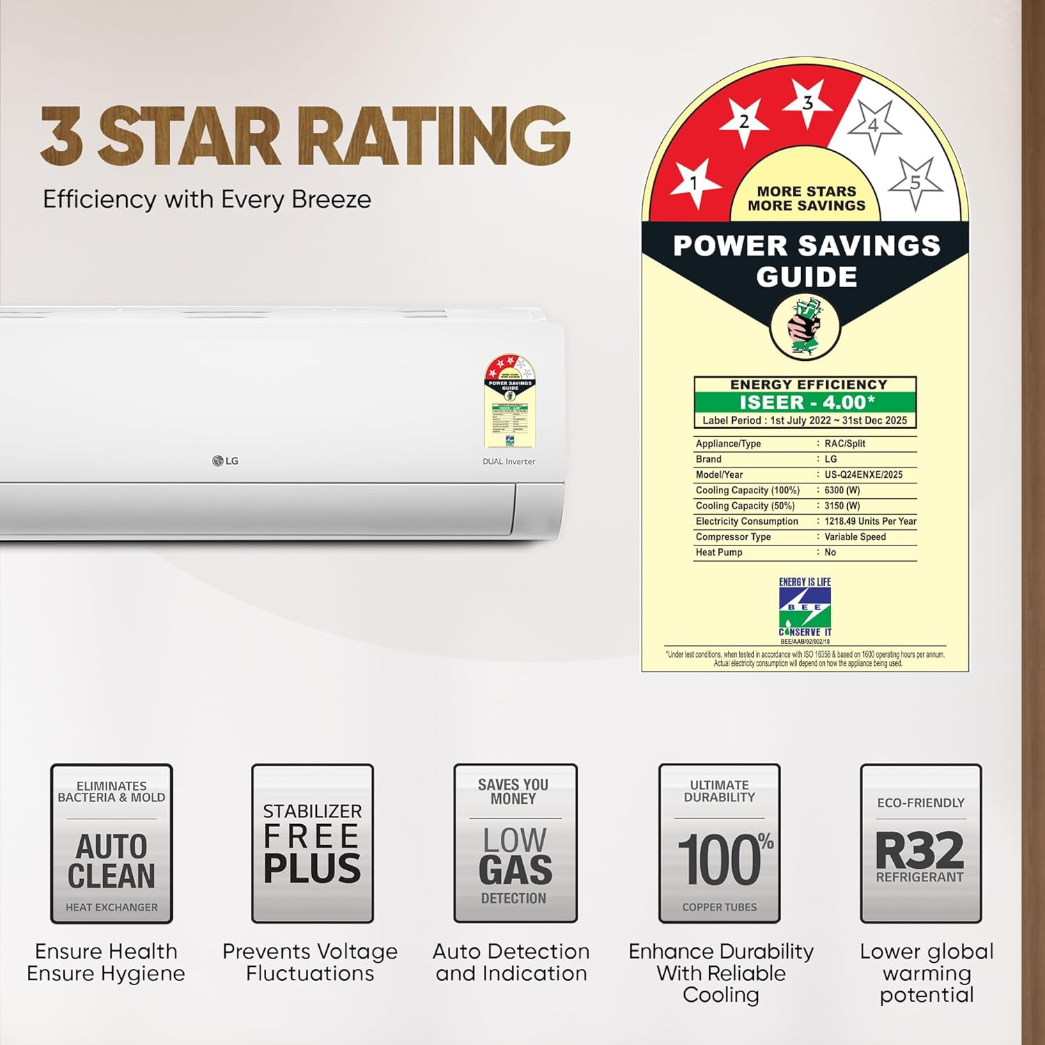 LG 2 Ton 3 Star DUAL Inverter Split AC Copper AI Convertible 6-in-1 Diet Mode Faster Cooling  Energy Saving 4 Way Swing HD Filter with Anti-Virus Protection US-Q24ENXE White