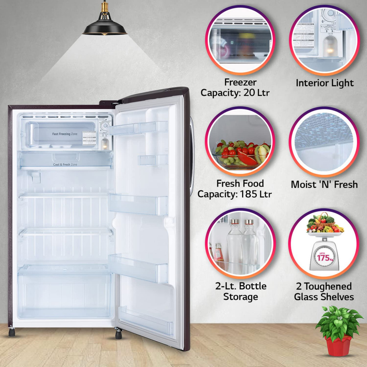 LG 215 L 3 Star Direct-Cool Single Door Refrigerator GL-B221ASED Scarlet Euphoria Moist 039N039 Fresh 2022 Model