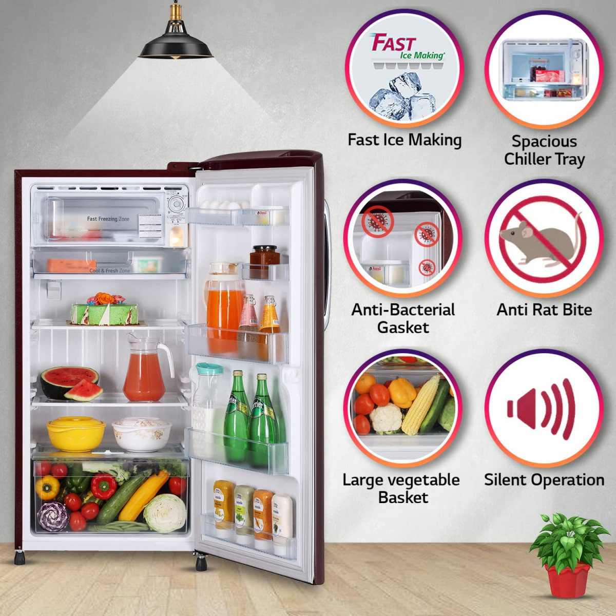 LG 215 L 3 Star Direct-Cool Single Door Refrigerator GL-B221ASED Scarlet Euphoria Moist 039N039 Fresh 2022 Model