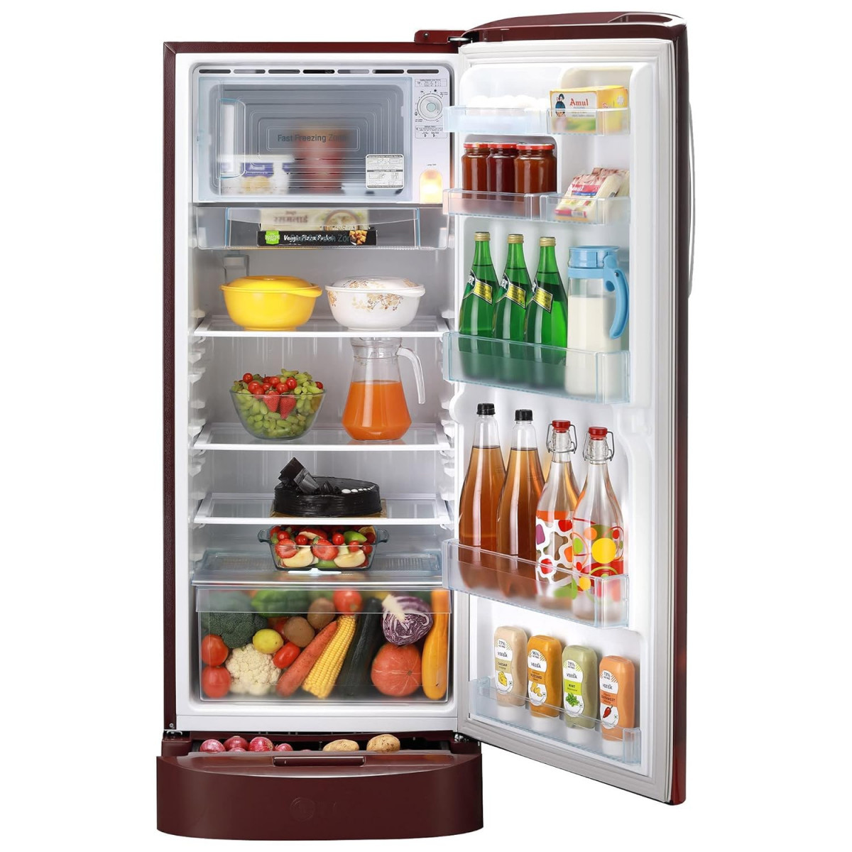 LG 224 L 4 Direct-Cool Smart Inverter Compressor Single-Door Refrigerator GL-D241ASCY Scarlet Charm Base stand with Drawer 2023 Model