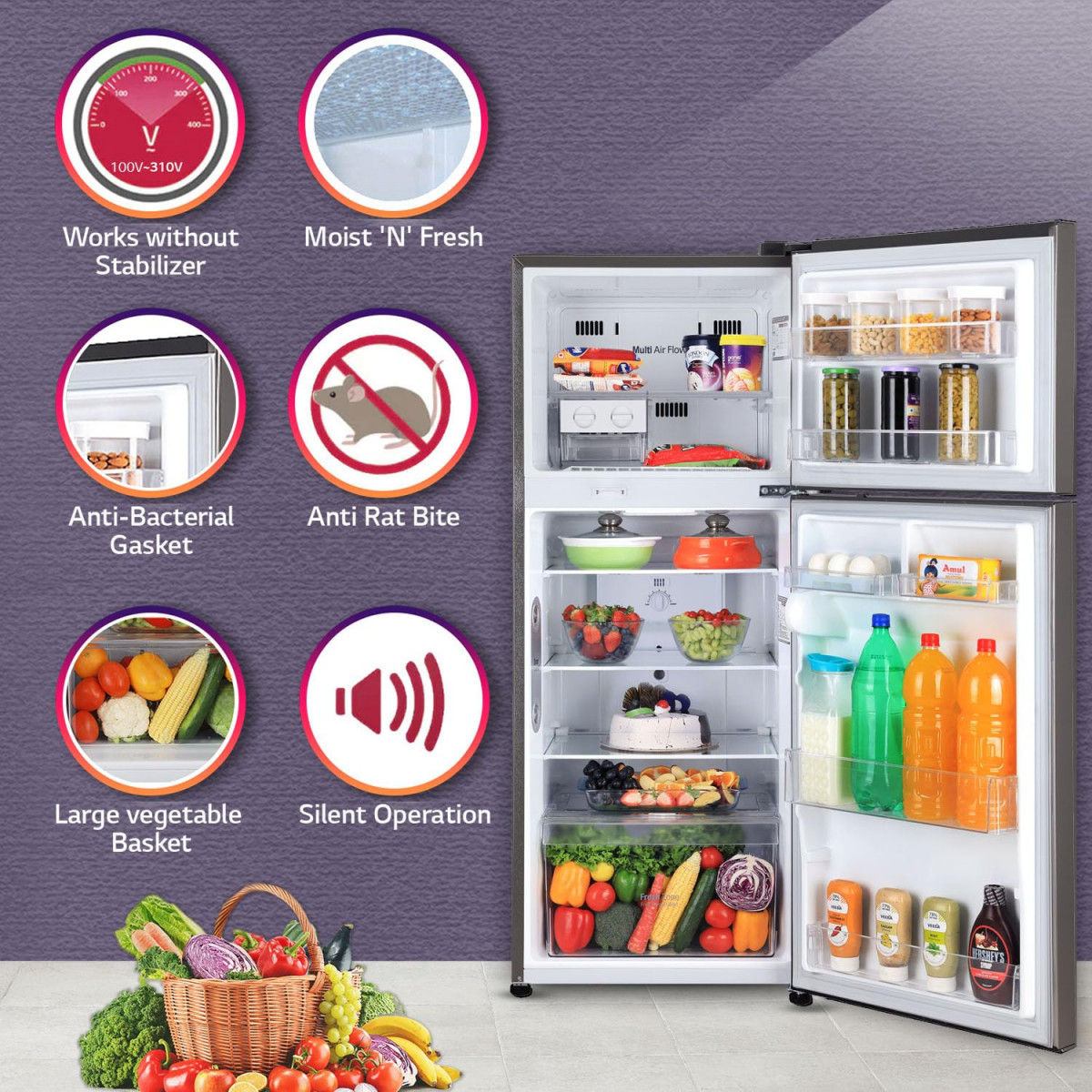 LG 242 L 3 Star Smart Inverter Frost-Free Double Door Refrigerator GL-I292RPZX Shiny Steel Door Cooling