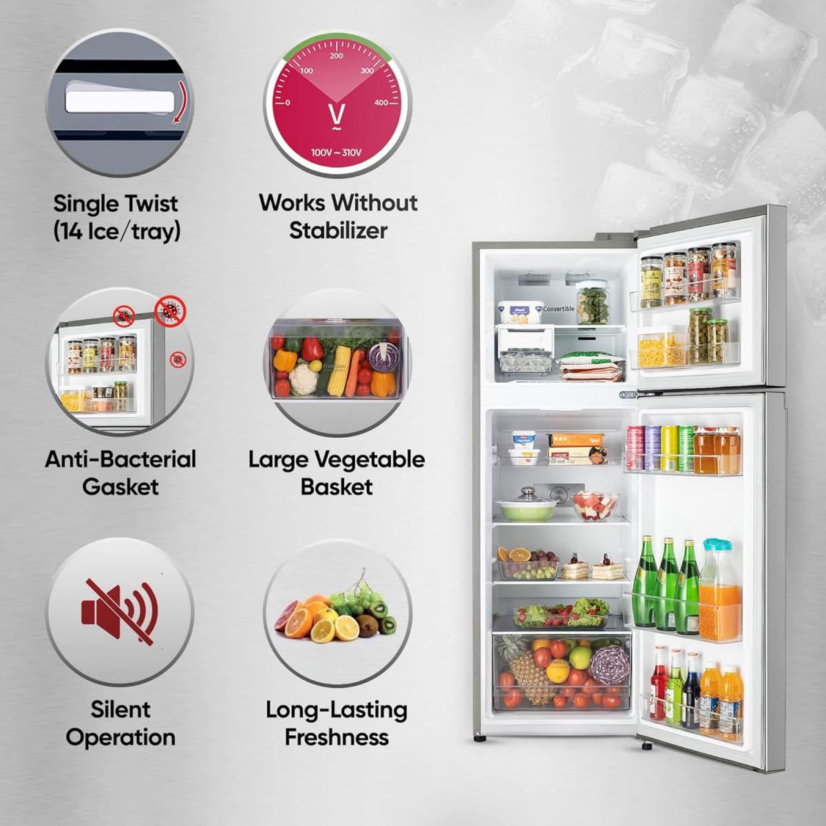 LG 246 L 3 Frost-Free Smart Inverter Compressor Double Door Refrigerator 2023 Model GL-S262SPZX Shiny Steel Convertible  Multi Air Flow Cooling