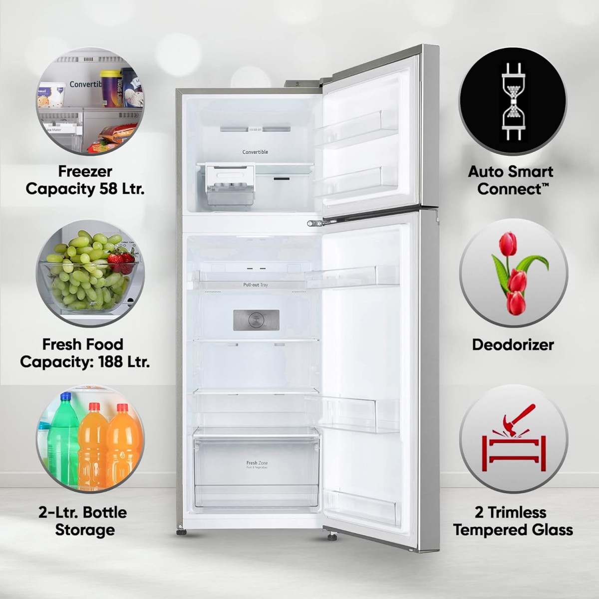 LG 246 L 3 Frost-Free Smart Inverter Compressor Double Door Refrigerator 2023 Model GL-S262SPZX Shiny Steel Convertible  Multi Air Flow Cooling