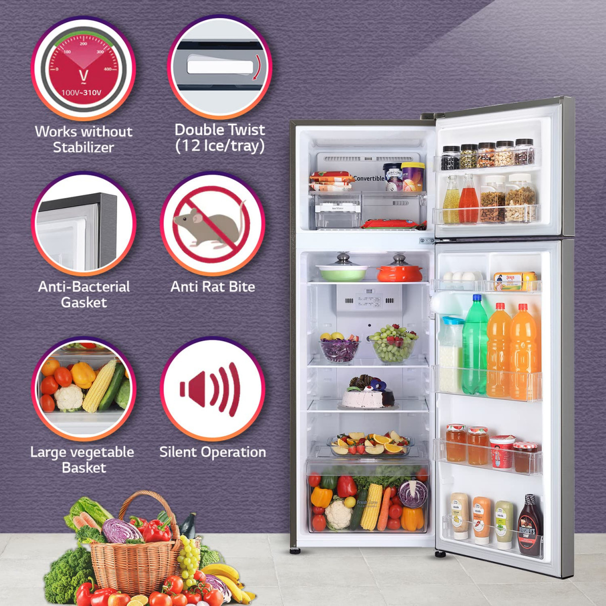 LG 308 L 3 Star Frost-Free Smart Inverter Double Door Refrigerator GL-S322RPZX Shiny Steel Convertible  Multi Air Flow 2022 Model