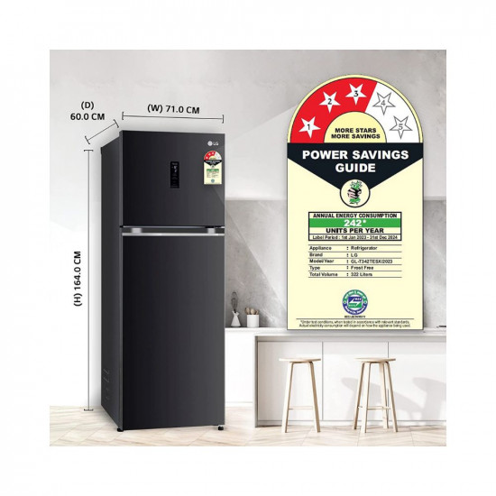 LG 322 L 3 Star Smart Inverter Wi-Fi Frost-Free Double Door Refrigerator (?2023 Model, GL-T342TESX, Ebony Sheen, Door Cooling+ & Convertible)