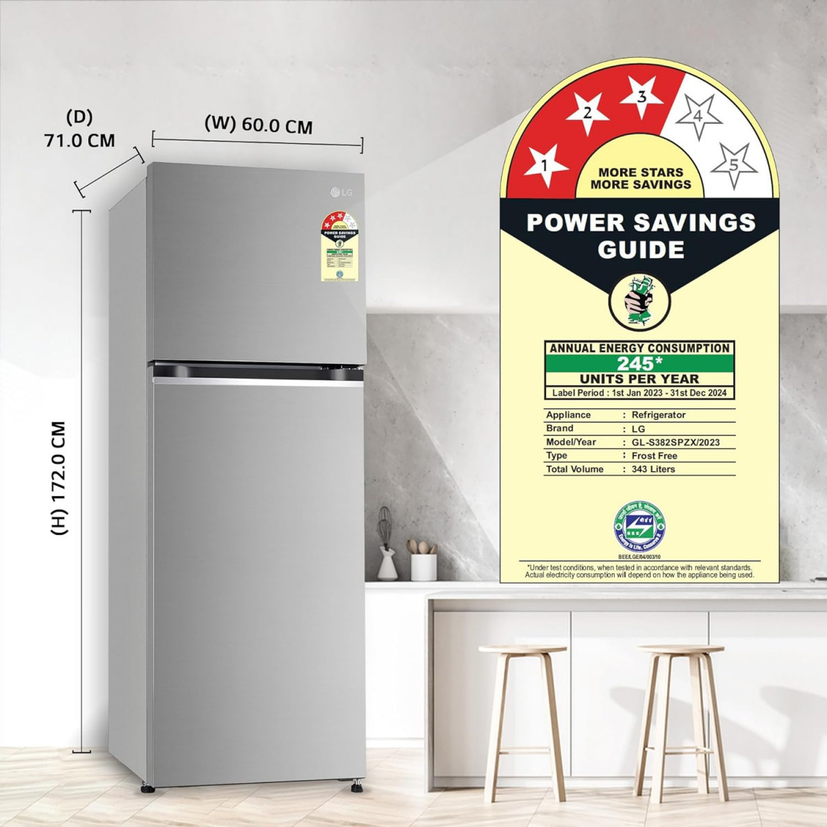 LG 343 L 3 Star Frost-Free Smart Inverter Double Door Refrigerator 2023 Model GL-S382SPZX Shiny Steel Convertible with Express Freeze
