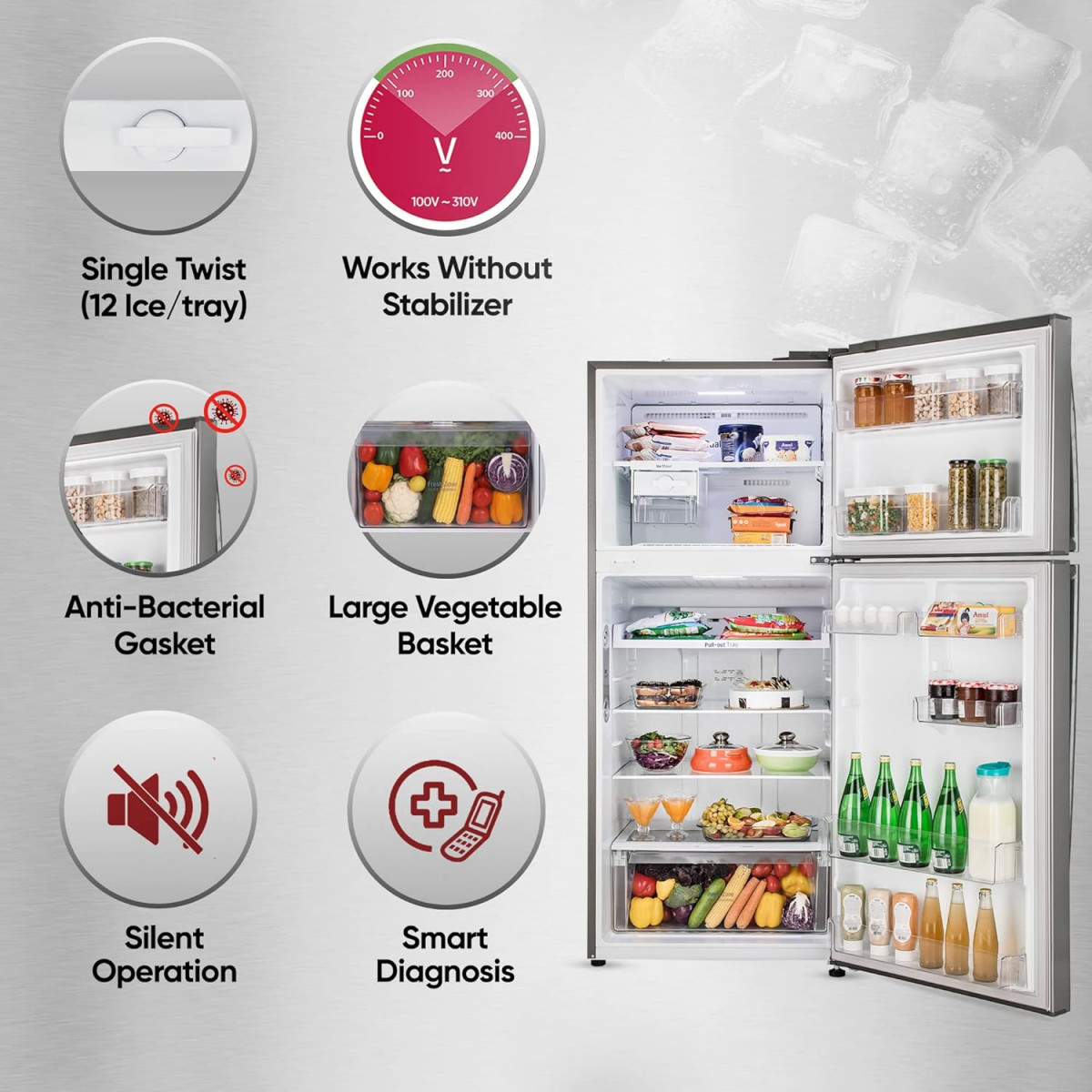 LG 446 L 1 Star Frost-Free Smart Inverter Double Door Refrigerator GL-T502APZR Shiny Steel Convertible  Door Cooling