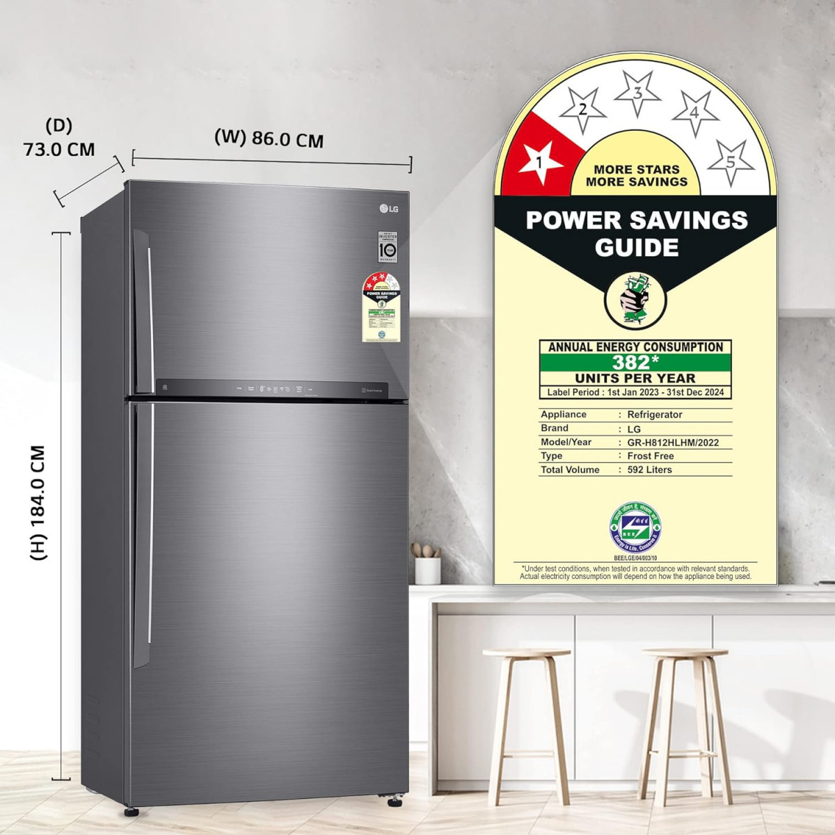 LG 592 L 1 Star Frost Free Inverter Wi-Fi Double Door Refrigerator 2023 Model GR-H812HLHM Platinum Silver3 With Hygiene Fresh  Door Cooling