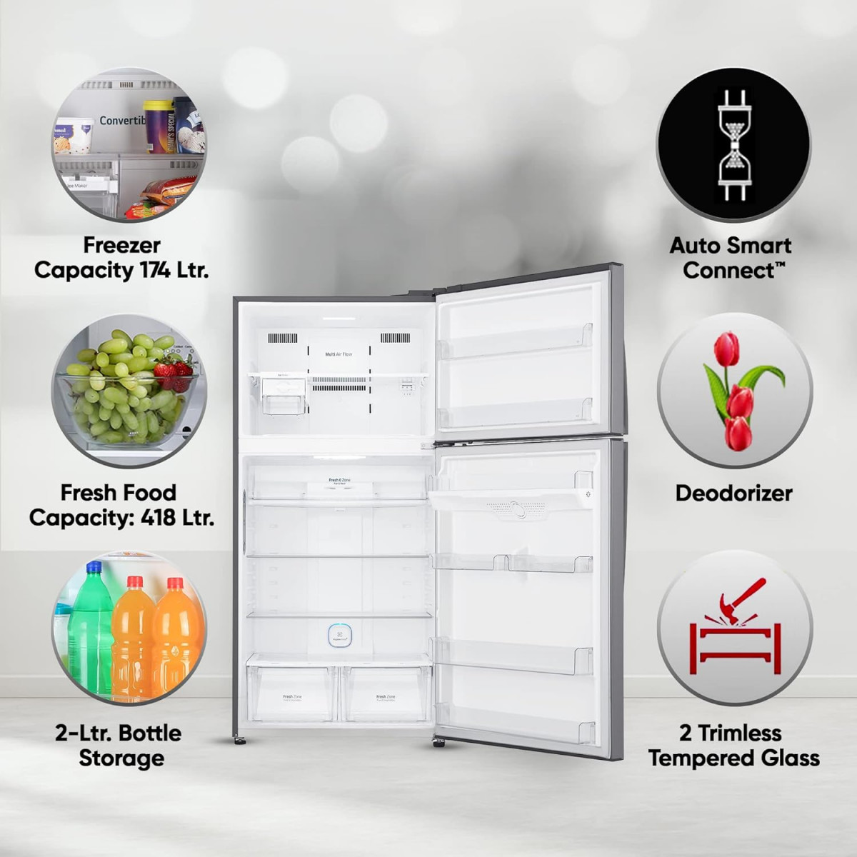 LG 592 L 1 Star Frost Free Inverter Wi-Fi Double Door Refrigerator 2023 Model GR-H812HLHM Platinum Silver3 With Hygiene Fresh  Door Cooling