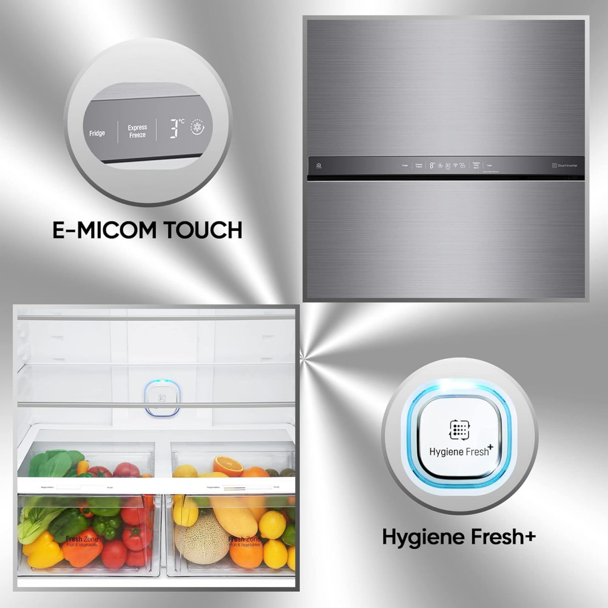 LG 592 L 1 Star Frost Free Inverter Wi-Fi Double Door Refrigerator 2023 Model GR-H812HLHM Platinum Silver3 With Hygiene Fresh  Door Cooling