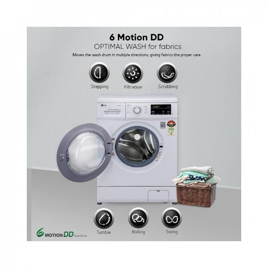 LG 6.5 Kg 5 Star Inverter Direct Drive Fully Automatic Front Load Washing Machine (FHM1065SDW, Steam Wash, In-Built Heater, Touch Panel, White)
