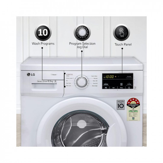 LG 6.5 Kg 5 Star Inverter Direct Drive Fully Automatic Front Load Washing Machine (FHM1065SDW, Steam Wash, In-Built Heater, Touch Panel, White)
